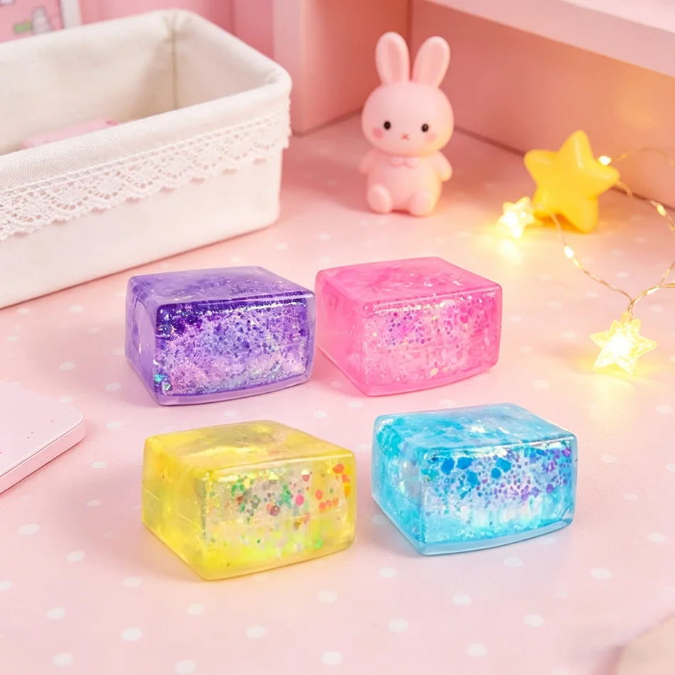 2026 Happy Cube Glitter Ice Cubes Colorful Sensory Fidget Toys for Adults Fun Squeeze Ball Stress Relief Holiday Birthday Gift
