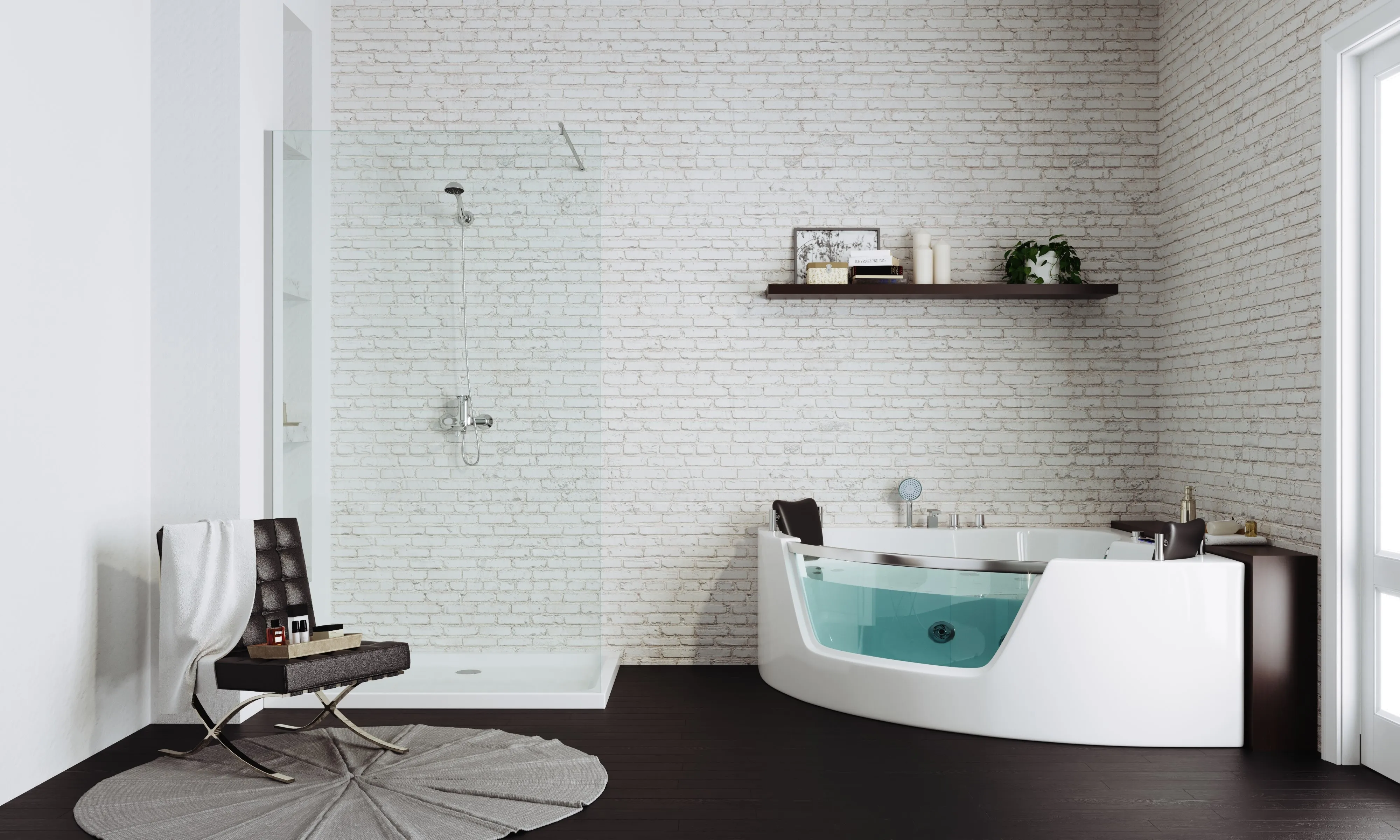 Glass Window Design Acrylic Round Corner Whirlpool Bathtub