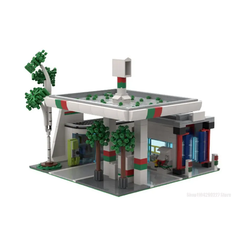 1294PCS City Traffic Street View MOC Octan Gas Station Building Blocks 104373 Service Station DIY Children Toy Gifts