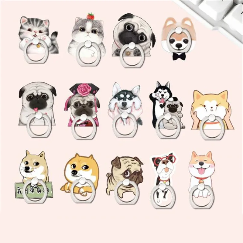 Animals Dog Corgi Pug Cat Finger Ring Phone Stand Holder Car Mobile Phone Holder Stand Suporte Celular For iPhone 15 X All Phone