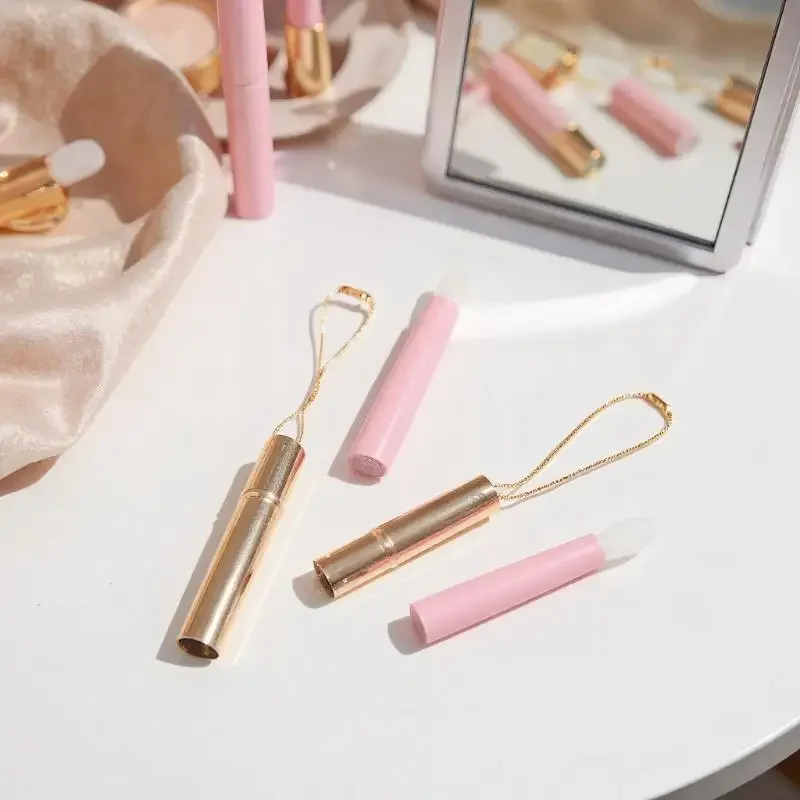 فرشاة شفاه صغيرة من السيليكون فرشاة خافي عيوب البشرة مع سلسلة غطاء قناع الشفاه قضيب ملمع الشفاه فرشاة أحمر الشفاه أداة تجميل للمكياج #4