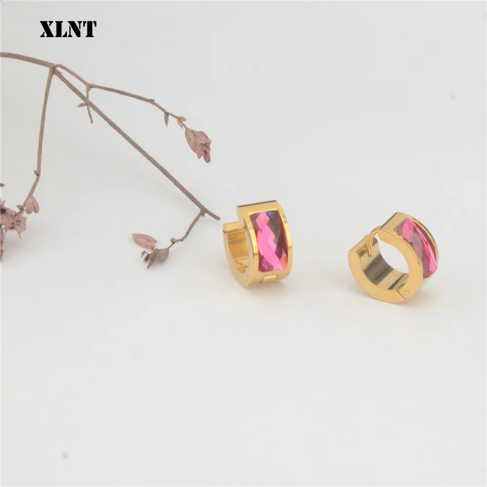 XLNT Luxury Zircon Crystal Gold Hoop Earring For Women Shining Rhinestone Round Big Earrings Fashion Wedding Jewelry Bride