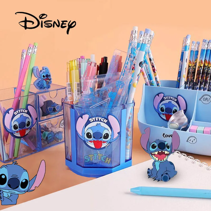 Disney Stitch Pen Holder Cartoon Stationery Storage Box Large Capacity Pen Holder Office Stationeries student desktop pen bucket