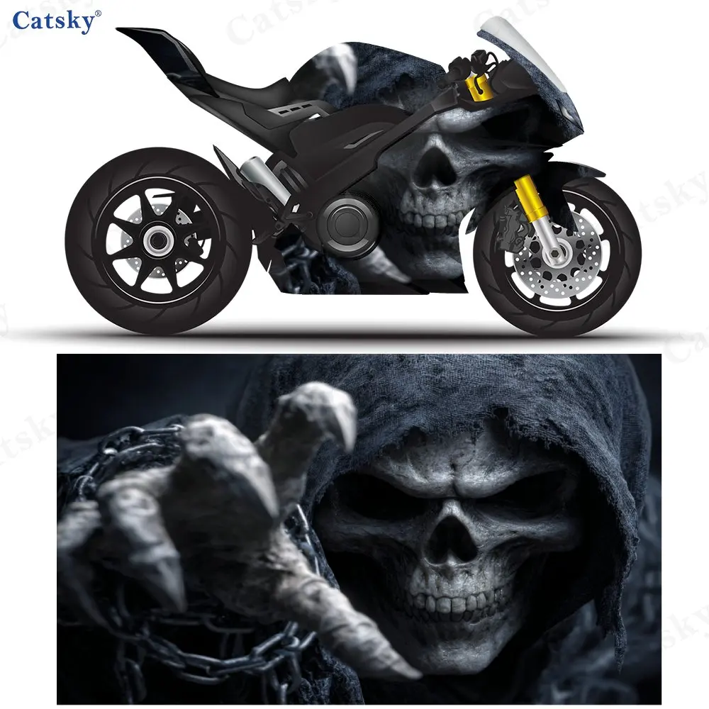 Chain Skeleton Motorcycle Scratch Resistant Sticker, Detachable Sticker, Universal For Motorcycles, Durable PVC, Long-lasting Re