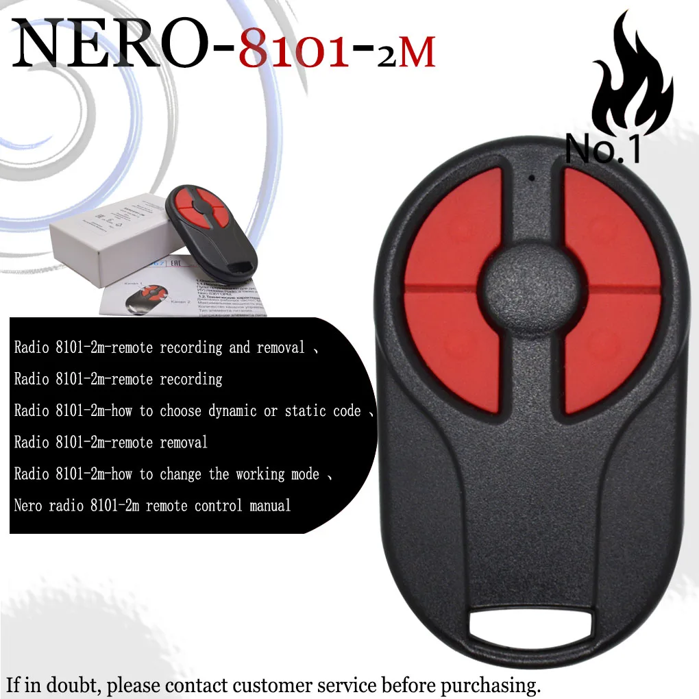 

NERO 8101-2M Gate Remote Control 434.05-434.79MHz For NERO RADIO Garage Door Barrier Remote Control