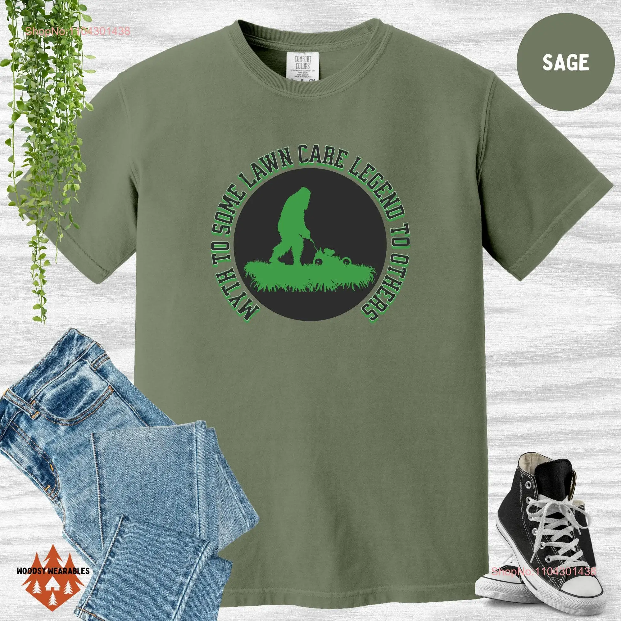 Landscaping T Shirt Funny Lawn Mowing Bigfoot Care Legend for Hubby Humorous Lawnmower Dads Comfort Colors