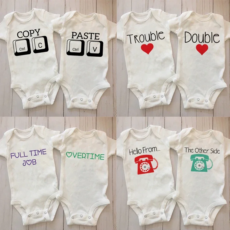 Twin Pregnancy Announcement Jumpsuit Gender Neutral Baby Bodysuit Twin Baby Shower Gift Twins Newborn Twin Gift