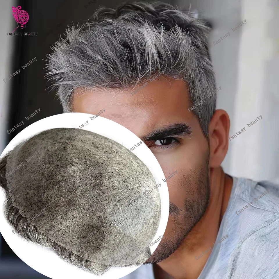 

1B65 1b80 Natural Hairline Pre Cut Scalloped Front Durable Skin Men's #4#6 Brown Human Hair Toupee Cheap Thin Skin Base Prosthe