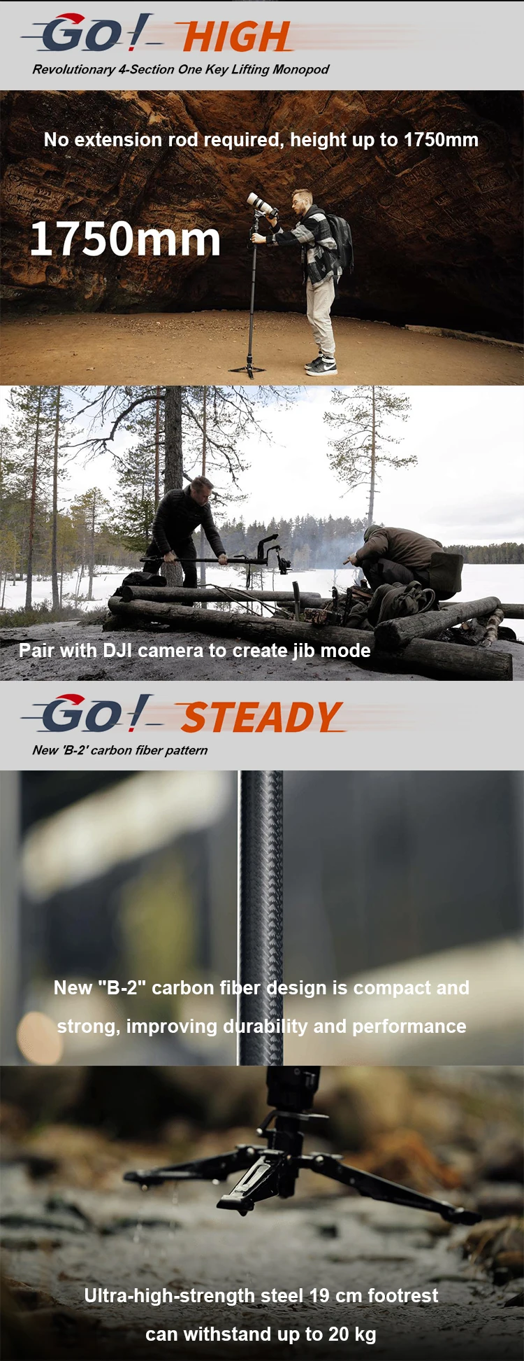 COMAN M1 PRO V5 4-Abschnitte One Click Lifting Carbon Fiber Einbeinstativ mit Schnellverschluss-Fußverschluss für DSLR-Kamera-Reisestativ – Detail 6