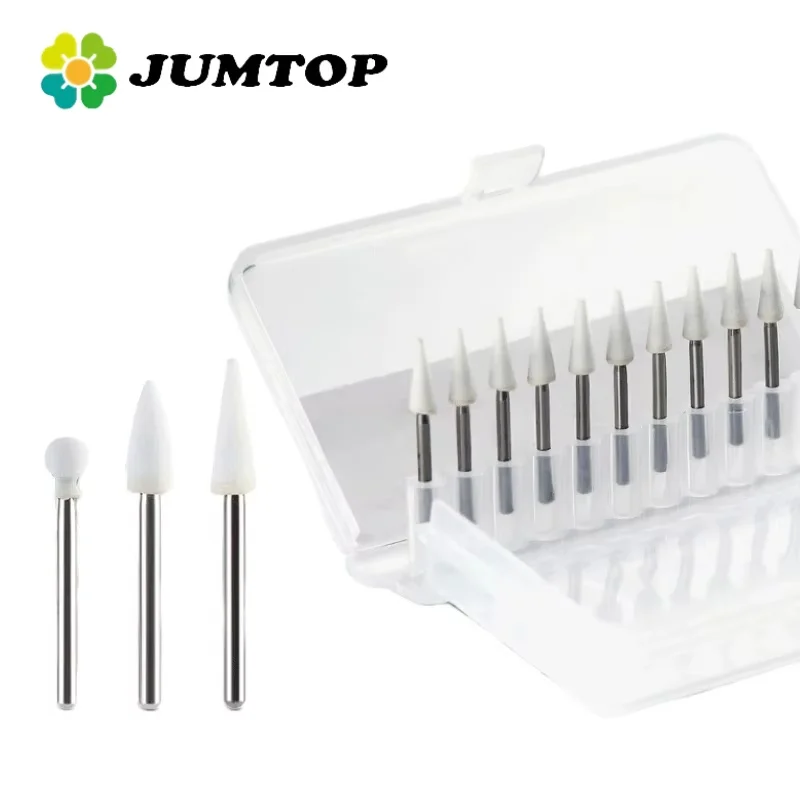 

JUMTOP 12 шт./кор., стоматологические полировальные боры из белого камня FG, конусные/пламенные/круглые абразивные боры для высокоскоростного наконечника