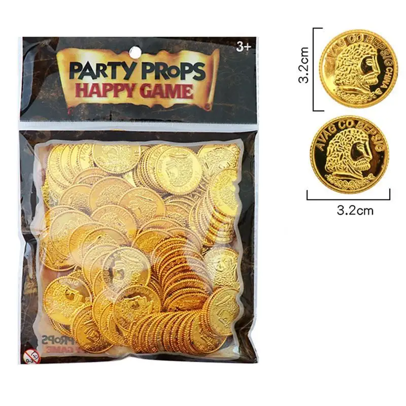 100pcs Pirates Gold Coins Plastic Gold Coins Props Game Accessary  Funny Playing Toys for Kids Children (Golden)