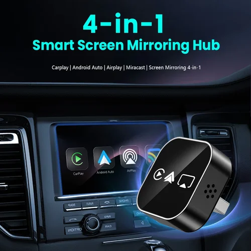 Imagen 2 del producto Adaptador Inteligente 4en1 CarPlay y Android Auto, Airplay, Mirror Link, USB Plug and Play, Conexión Automática para Toyota VW Kia Ford Honda Audi, Compatible con el 98% de coches con CarPlay por cable