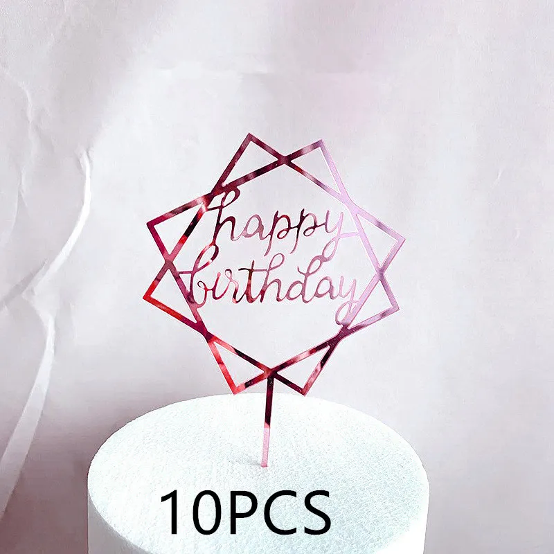 10 Stück Roségold Happy Birthday Cake Topper Silber Schwarz Einfaches Design Acryl Kuchendekoration Baby Shower Party Dessert Dekoration – Detail 8