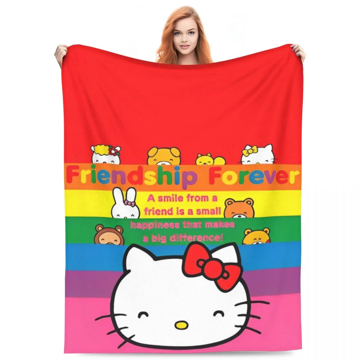 Hello Kitty Friend Forever Flannel Blankets Soft Throw Blanket for Bedroom Decorative Fluffy Bedspread Sofa Bed Cover