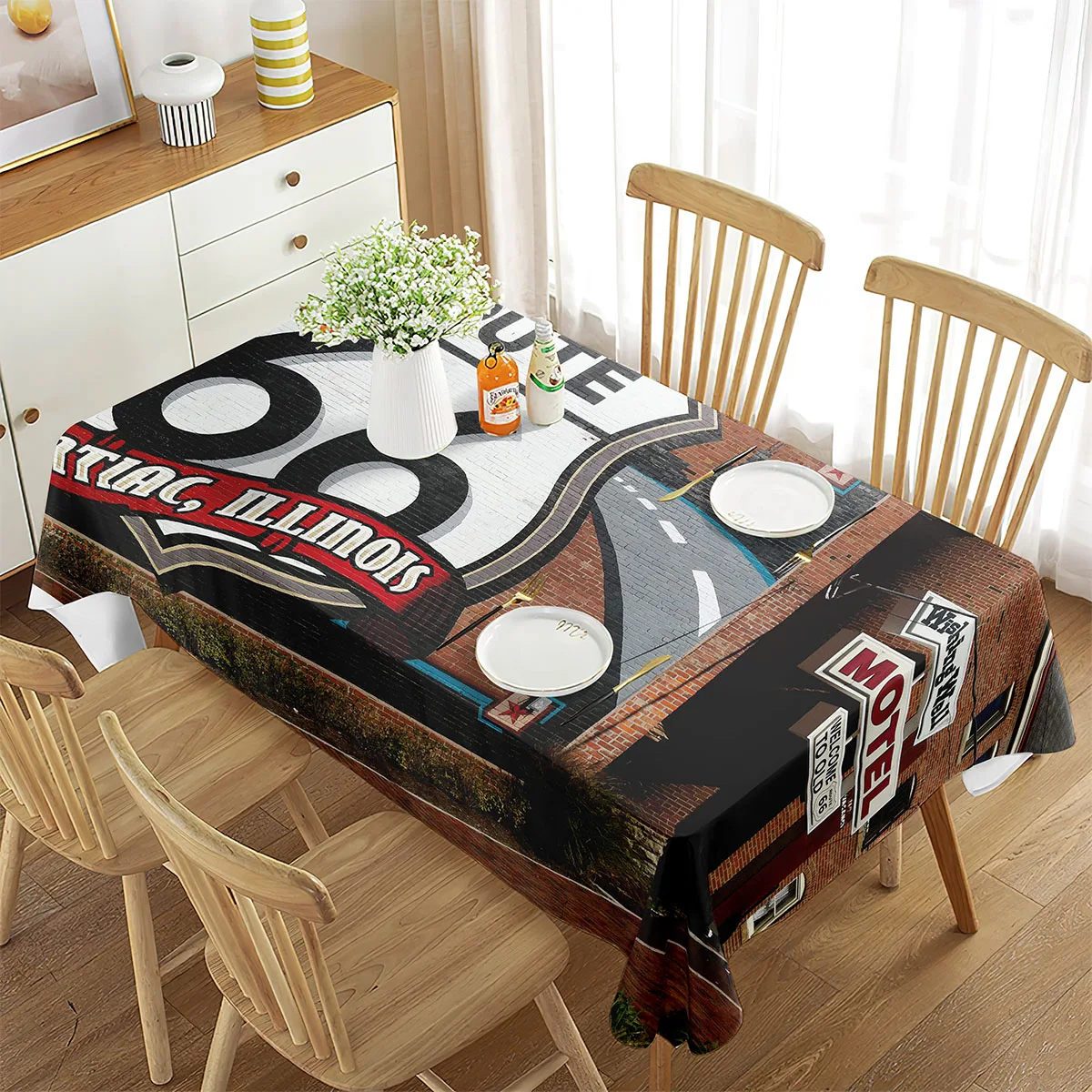 Rectangular Tablecloth US Route 66 Retro Style Natural Landscape Decor   for Kitchen Dining Room Decoration