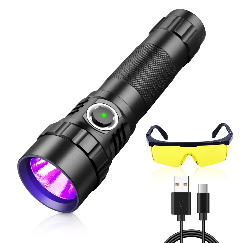 UniqueFire 10W 395NM Black Light Type-C Rechargeable LED Flashlight Ultraviolet with Filter-Detector for Resin Curing, Pet Urine