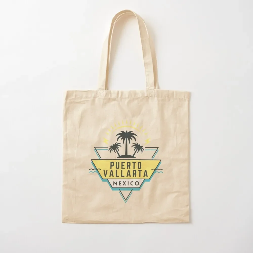 Puerto Vallarta, PV, Vallarta, Mexico, Souvenir, Palm Trees Design, Retro, 80's, Graphic Design Tote Bag the tote bag Tote Bag