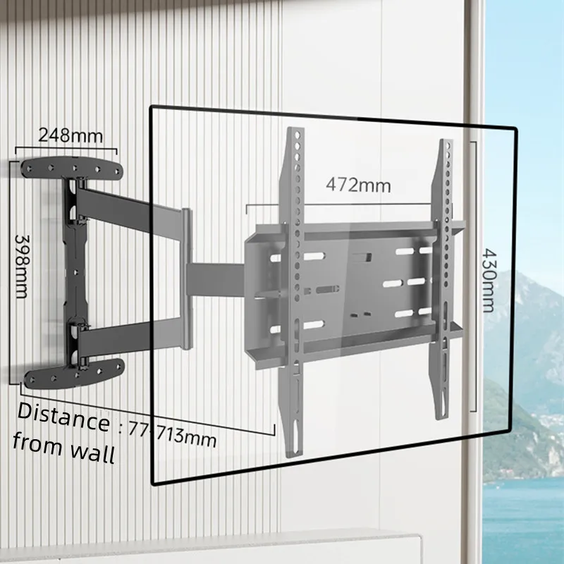 70cm Extension Long Arm TV Wall Mount, 32-65inch Full Motion TV Wall Bracket Swivel Tilt Level Articulating, Max VESA 400x400mm