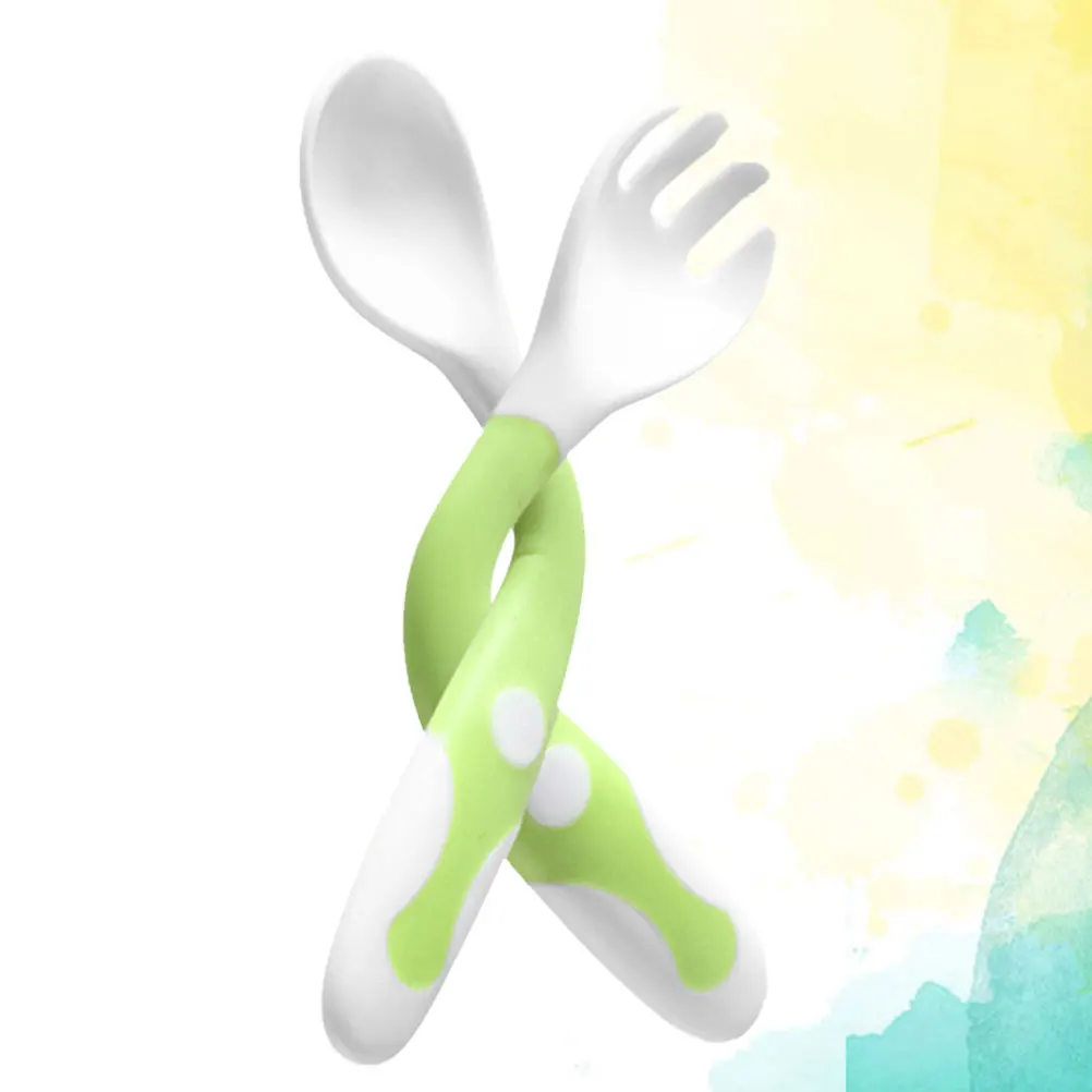 

2 pcs Bending Fork Feeding Tableware Bending Fork Spoon Set Durable Feeding Spoon Safe Long Lasting Gifts