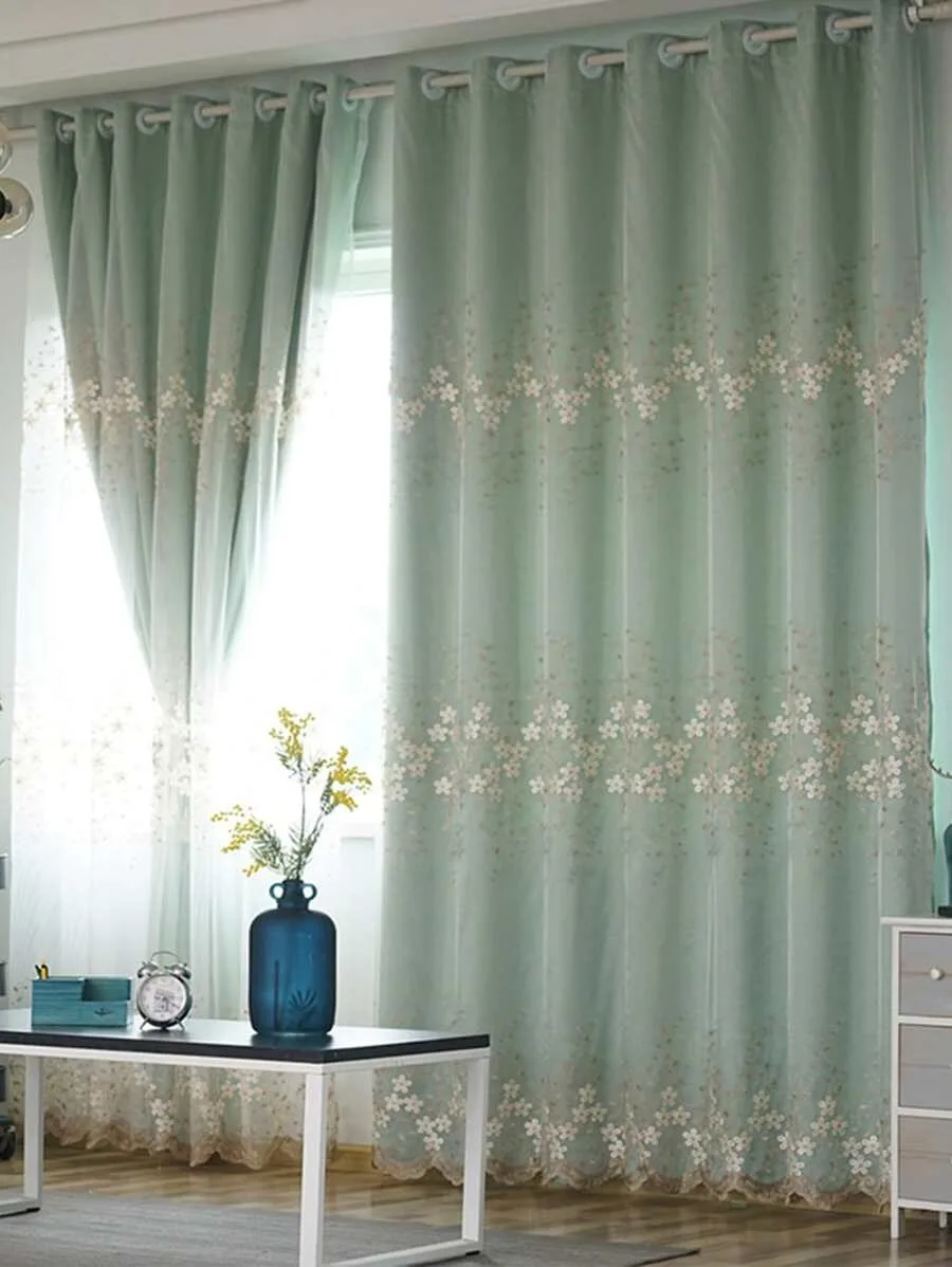 1 Stück modernistischer, floral bestickter, doppellagiger Verdunkelungsvorhang mit Haken oder Ösen für Schlafzimmer und Wohnzimmer