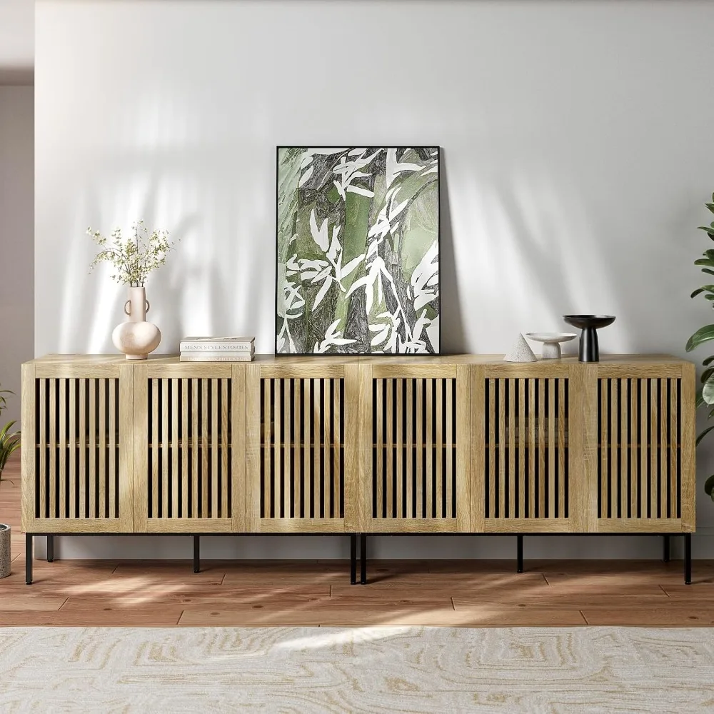 Buffet Cabinet with Storage,Set of 2 Farmhouse Console Table with Metal Base and Adjustable Shelves,Sideboard Coffee Bar Cabinet