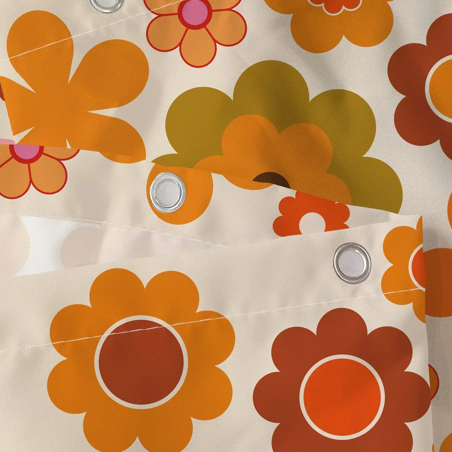 Retro Flowers Shower Curtain Groovy Brown Orange Sun Flower Vintage 70s Fabric Shower Curtains Set for Bathroom Decor 72x72 Inch