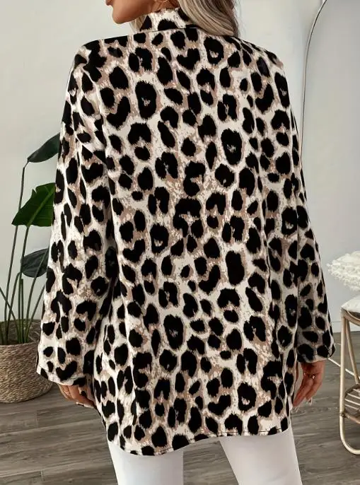 

Woman Blouse 2025 Spring Autumn New Fashion Elegant Leopard Print Turn-Down Collar Long Sleeved Casual Vacation Shirt