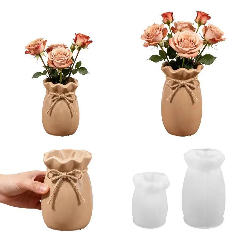 Blessing Bag Shape Vase Silicone Mold DIY Handmade Flower Arrangement Plaster Resin Storage Box Craft Casting Molds Home Decor