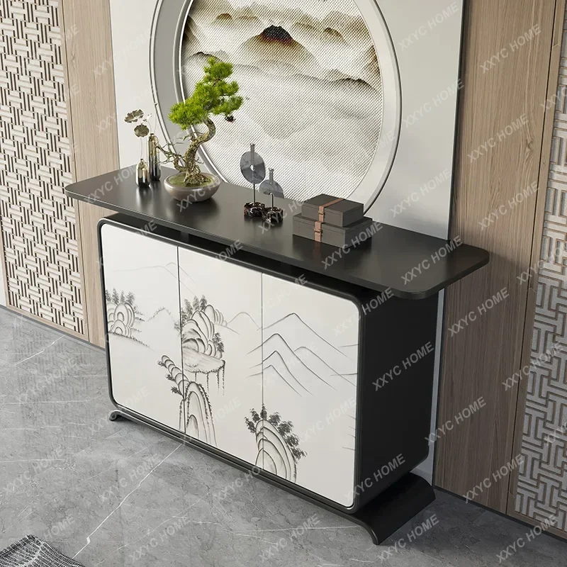 

New Chinese solid wood end view table Zen side cabinet hand painted decorative locker