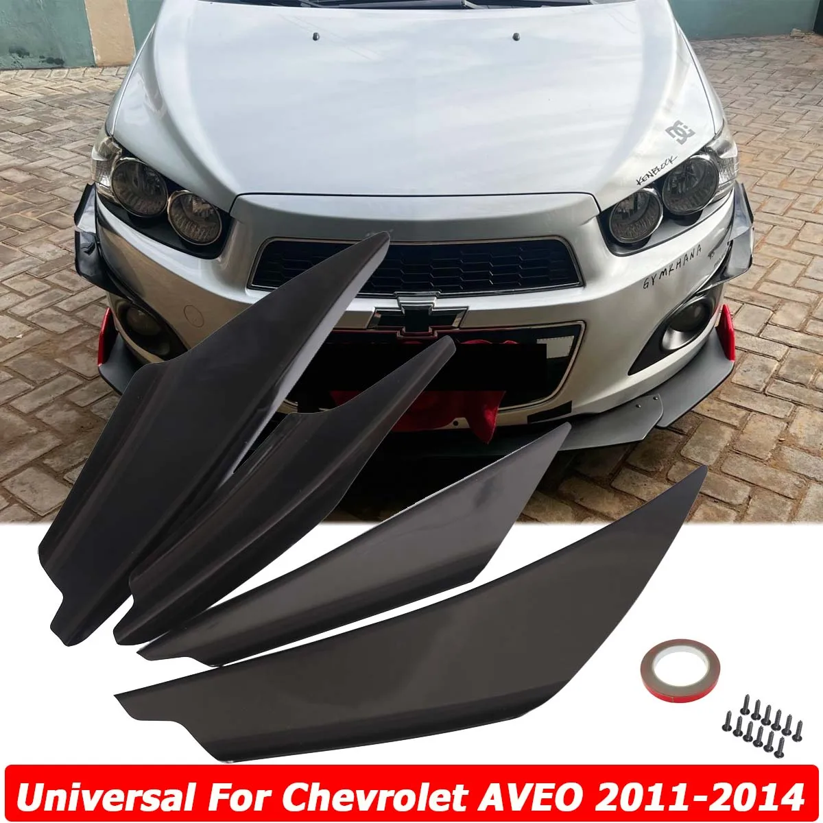 4 sztuk/zestaw przedni zderzak Canards Splitter Fin Valence Spoiler Guards uniwersalny dla Chevrolet AVEO 2011-2014 akcesoria samochodowe