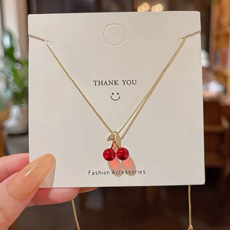 Collar con Colgante de Cerezas Rojas Chapado en Oro de 18k para Mujer, Gargantilla con Circonitas, Joyería Femenina, Regalos