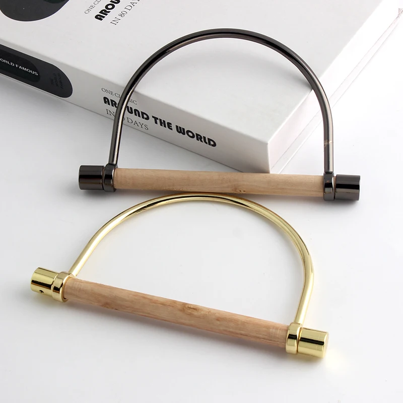 2 قطعة نصف دائري معدن خشبي قوس شكل المحفظة مقبض حقيبة جلدية حقيبة ساعي مقبض مع مسامير DIY بها بنفسك المحفظة الملحقات