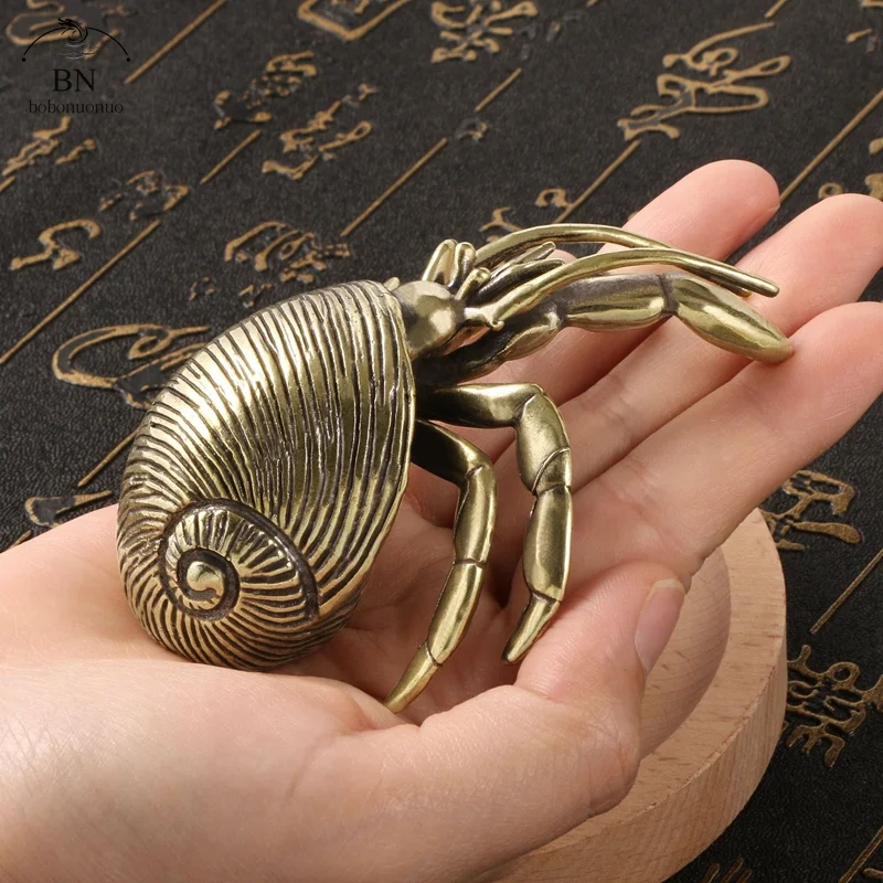 Retro Hermit crab Figurines BIG Solid Brass Sea Animal Statue Tea Pet Desk Ornament Lucky Home Decorations Accessories Crafts