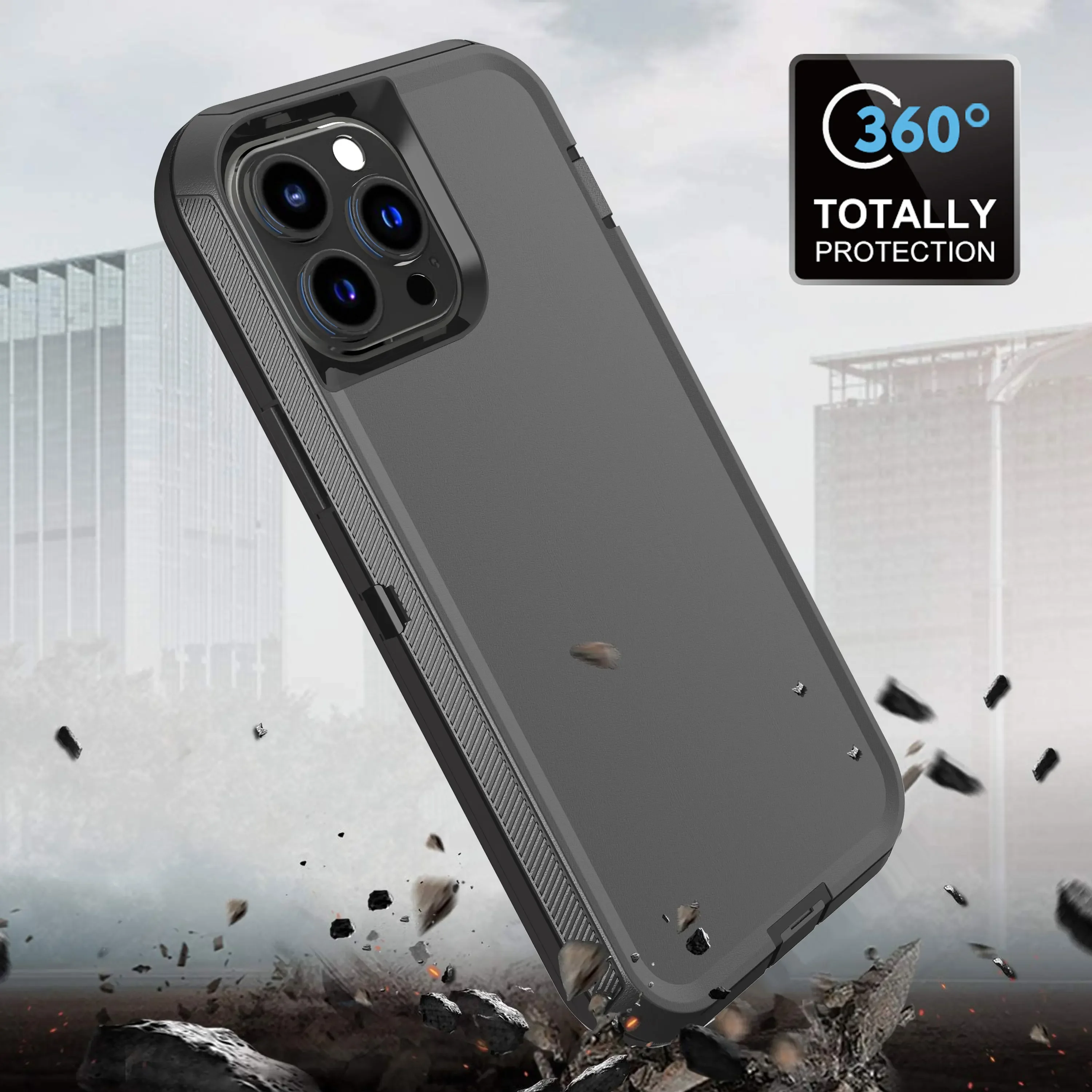 3-in-1 Robuste Panzer-Schutzhülle Stoßfest für iPhone 17 16 Air 14 13 12 11 15 Pro MAX SE 6 7 8 PLUS mit Gürtelclip und Box-Cover – Detail 2