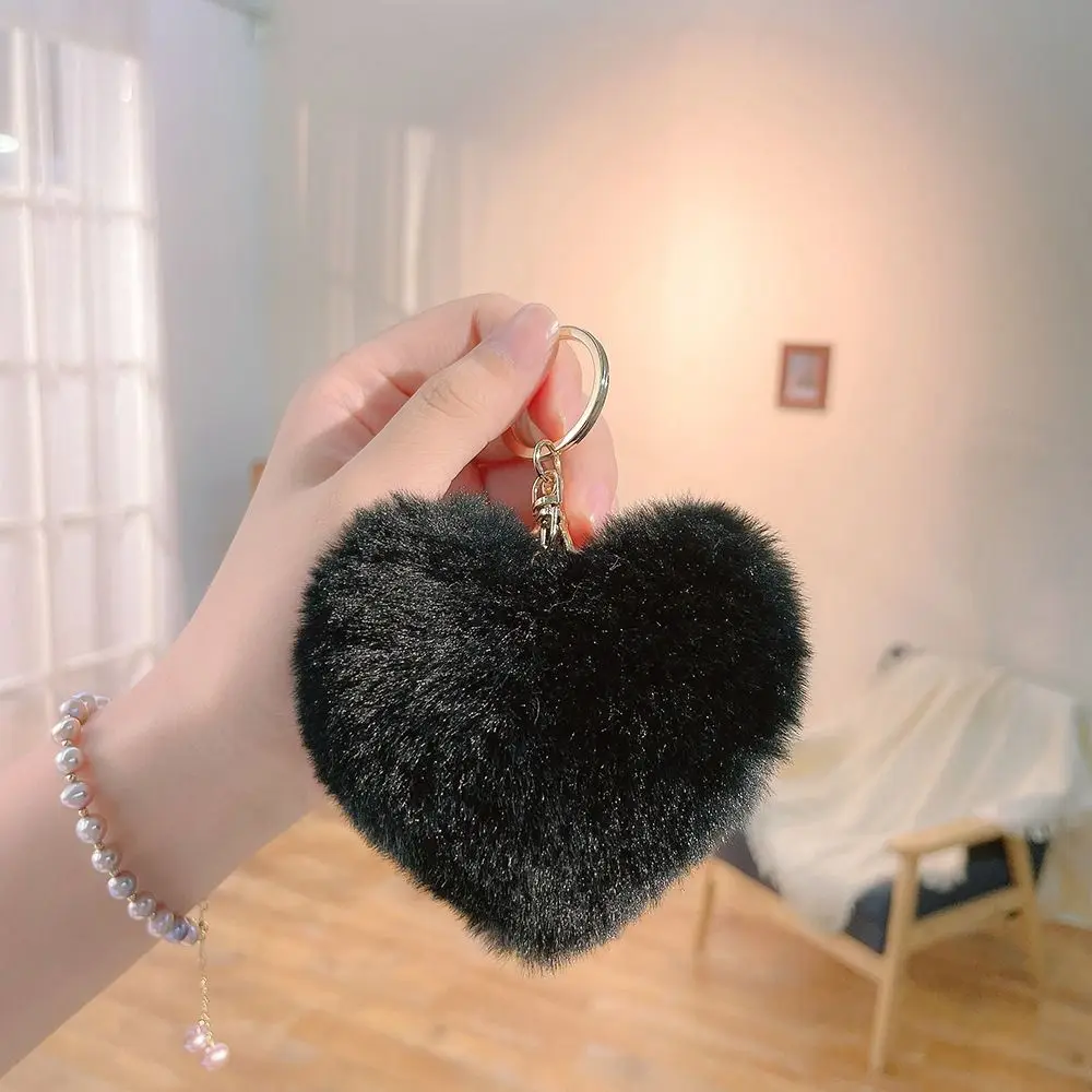 New Love Heart Plush Bag Pendant Imitation Rabbit Fur Solid Color Key Chain Bag Accessories Fluffy Ball Car Key Ring