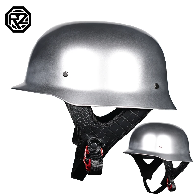 خوذة دراجة نارية ريترو الحرب العالمية الثانية خوذة فولاذية على الطراز الألماني ABS نصف خوذة المبحرة #5