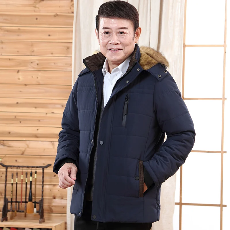 2023 New Fashion Trend Middle-Aged And Elderly And Long Down Cotton Jacket Men\'S Plush Thickened Dad Winter Coat