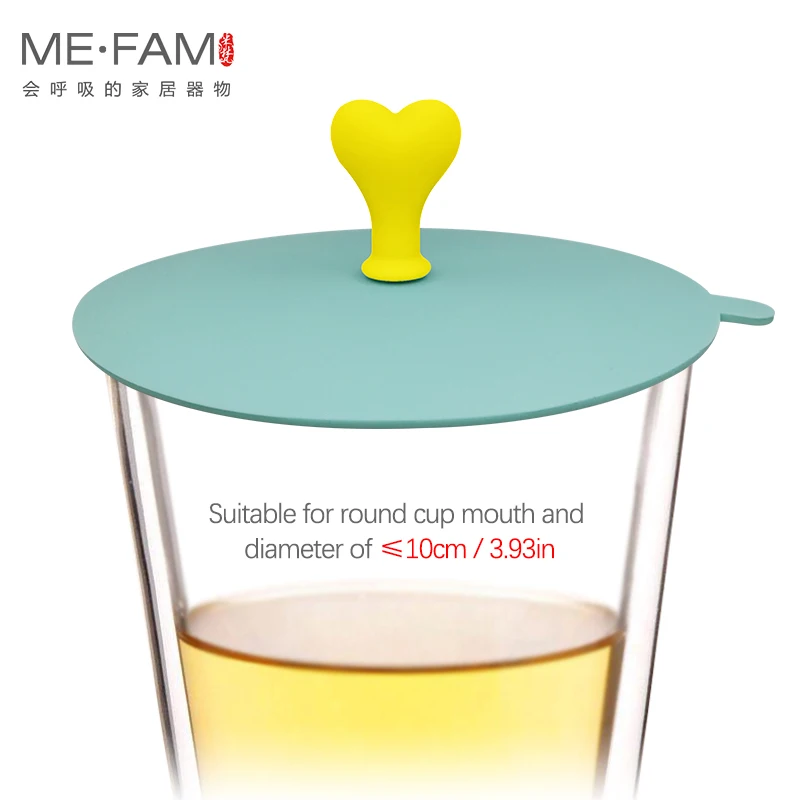 ME.FAM 1 Pieces Cute Heart-shaped Can Clip Spoon Cup Lid 11cm 4.3in Silicone Seal Dust-proof Cover For Glass Ceramic Plastic Mug