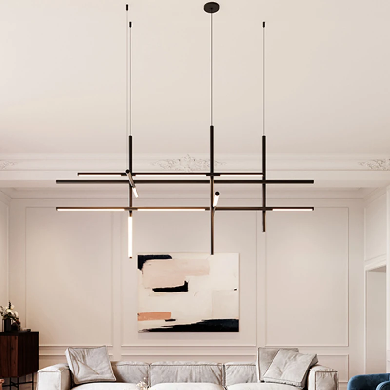 Italian Gold Chandelier Multi-head Minimalist Led Staircase Pendant Light Living Room Dining Table Modern Linear Hanging Lights