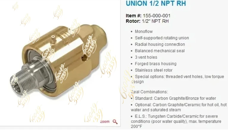 apply to 1/2 NPT 155-000-001 355-000-222 257-000-285 357-5000-155-570-151 257-000-284 Deublin High Speed Rotary Union