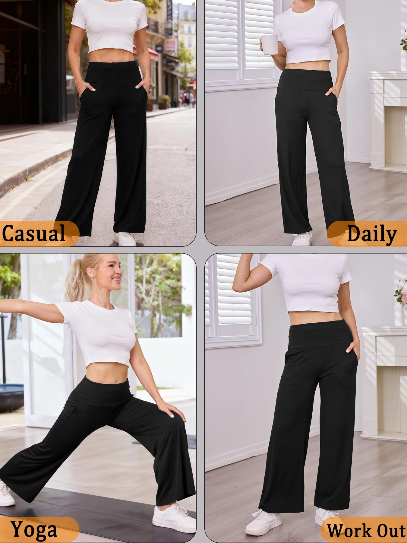 Pantaloni sportivi da donna a gamba larga con tasche Pantaloni sportivi sportivi super morbidi e vestibilità ampia