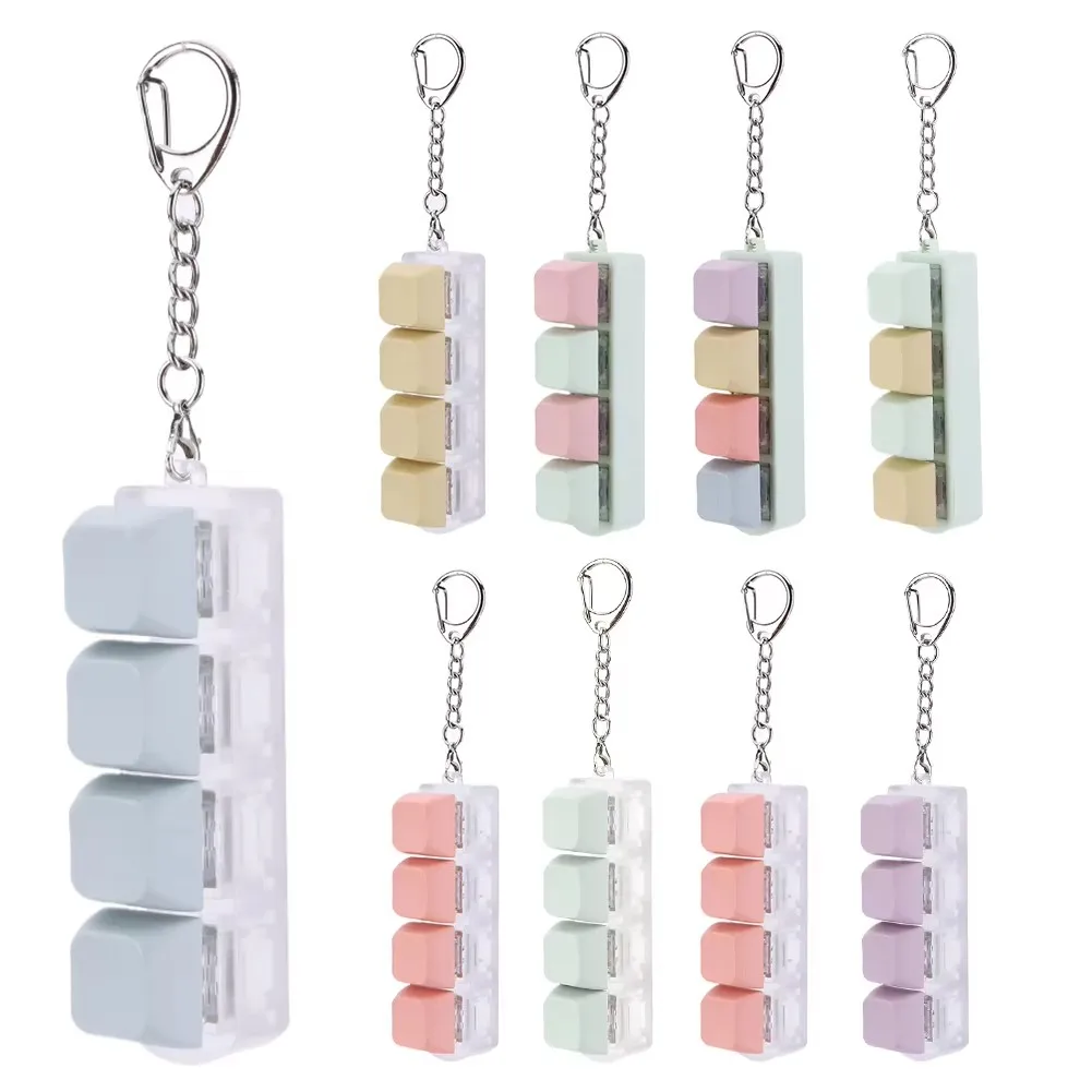 Porte-clés Fidget Coloré en Acrylique avec Boutons de Clavier, 4 Touches, Jouet de Décompression pour Clavier, Anneaux Porte-clés Anti-stress pour Adultes, Accessoires Cadeaux