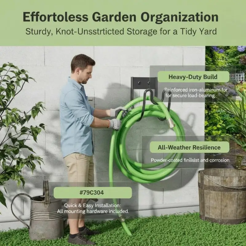 Wall Mounted Garden Hose Hanger Rustproof Sprayed Iron Water Pipe Storage Rack for 75ft Hose Lawn Patio Use