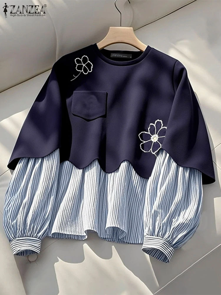

2025 ZANZEA Women Sweatshirts Fashion Casual Long Sleeve Hoodies Tops Spring Autumn Patchwork Pullovers Embroidered Hoodies