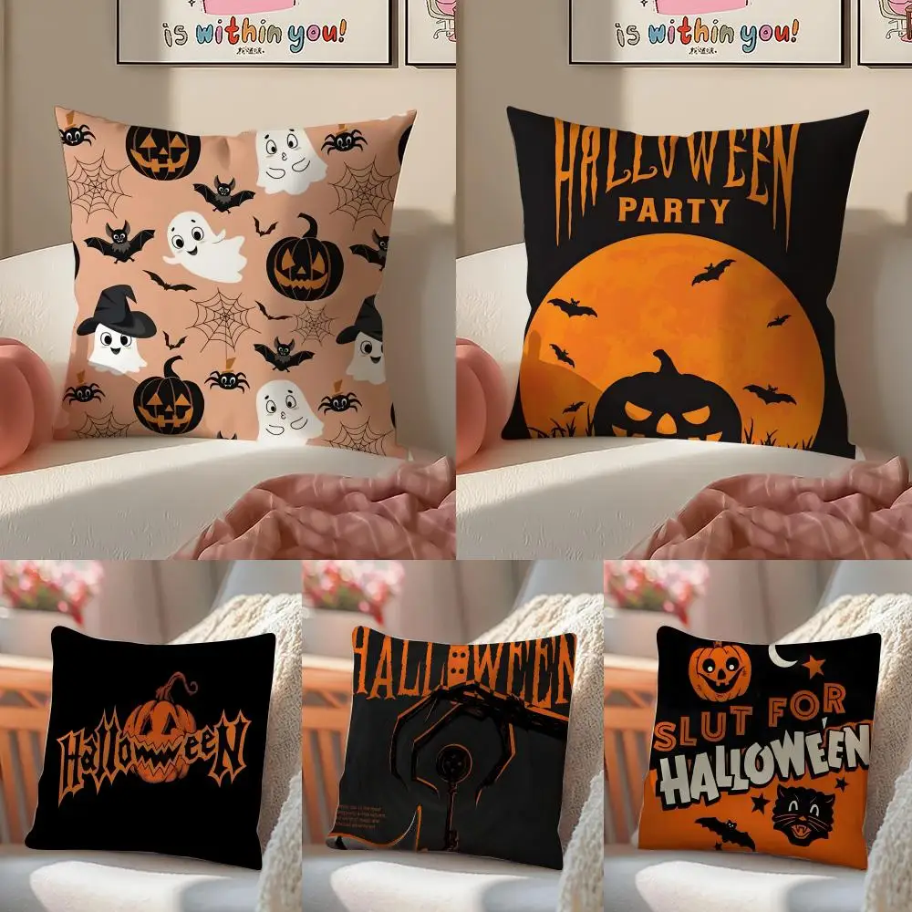 

Halloween Witch Hat Skull Cushion Cover Pillowcase Short Plush Invisible zipper Room Sofa Cushion Cover