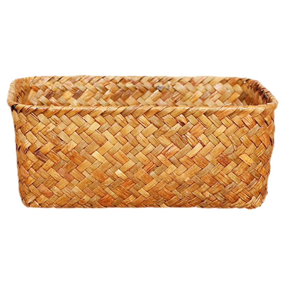 

Large Seagrass Basket Desktop Organizer Handwoven Storage Box for Cosmetics Books Sundry Storage Basket Sundry Organizer