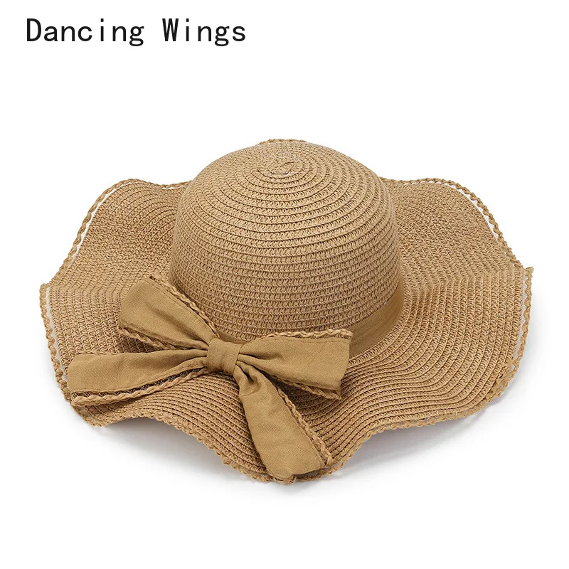 

Summer Women Simple Straw Hat Female Outdoor Beach Sunscreen Sunhat Big Brim Bowknot Girls Casual Panama Cap