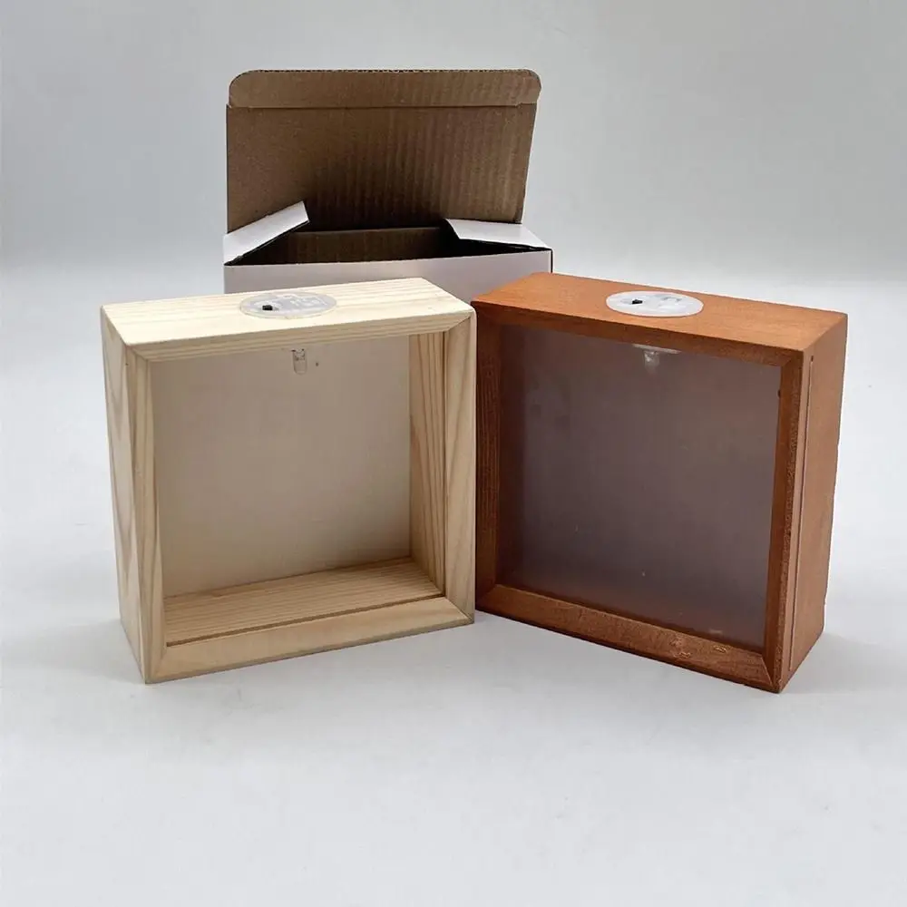 Decorative Wooden Shadow Box Frame Handmade Soft Light Wood DIY Nightlight Acrylic Panels Transparent Unfinished Wooden Box