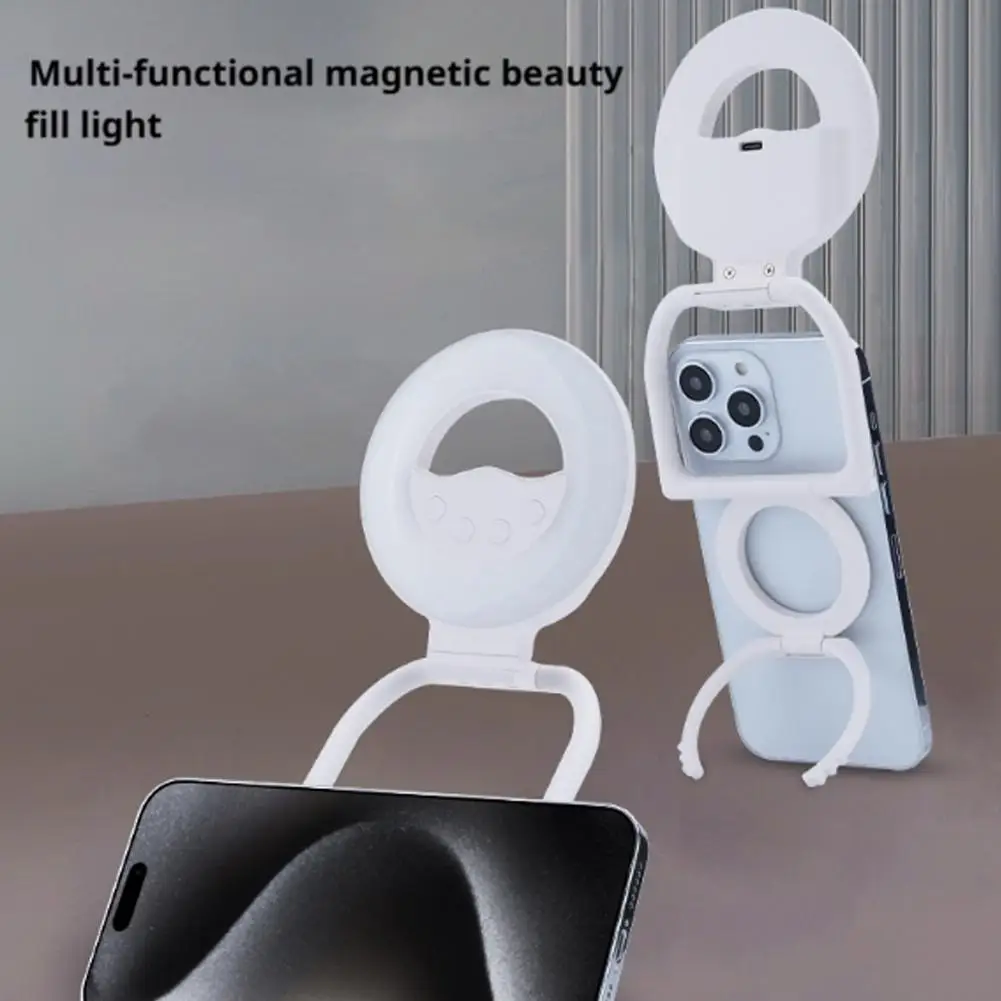 Folding Magnetic Mobile Phone Fill LED Light Multi Functional Phone Holder Portable Live Streaming Outdoor Desktop Stand
