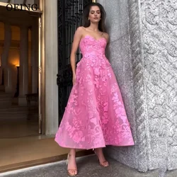 OEING A-Line Pink Prom Dresses Sweetheart Party Gowns Charming Appliques Tea-Length Organza Dress 2025 Customized